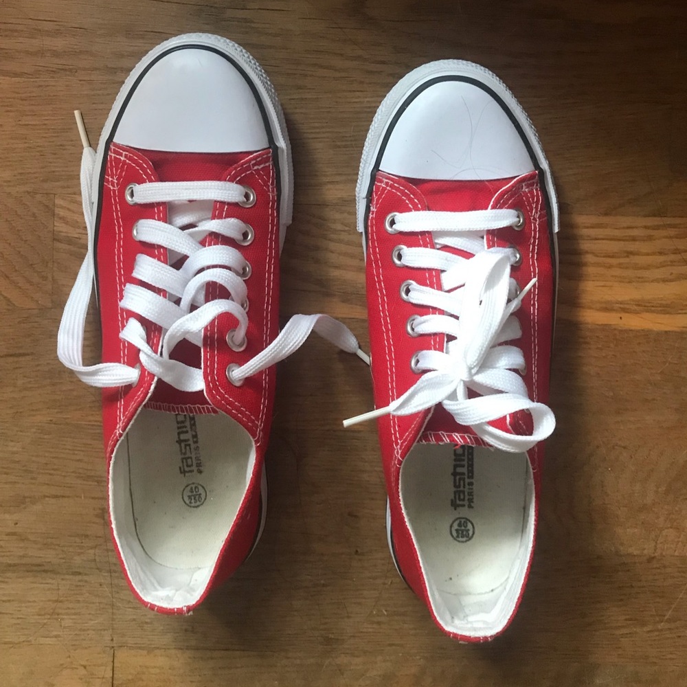 Red low top sneakers